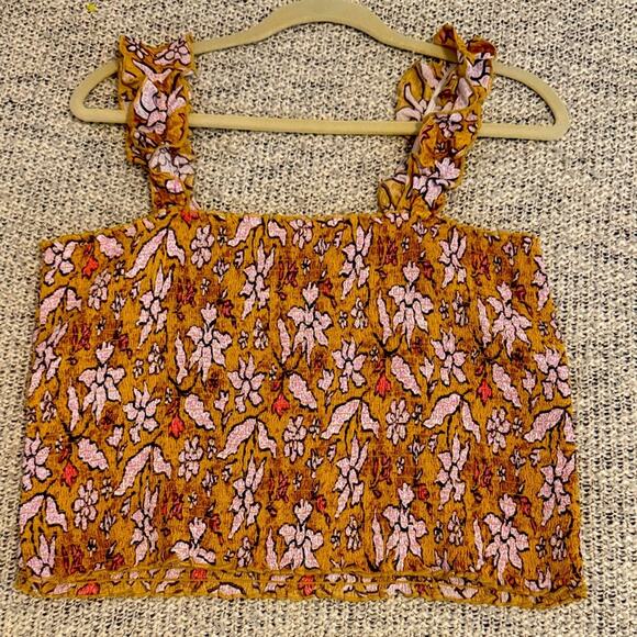aerie Tops - Aerie Orange and Pink Floral Tank Top Size XL